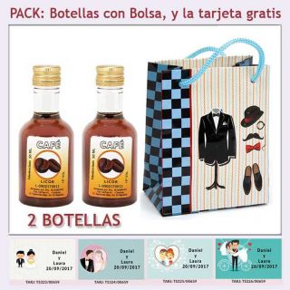 2 Botellitas de Licor de Café con bolsa y tarjeta