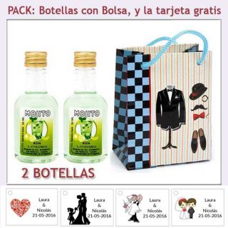 2 Botellitas de Ron Mojito con bolsa y tarjeta