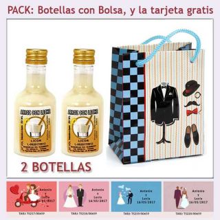 2 Botellitas de Licor de Arroz con Leche con bolsa y tarjeta