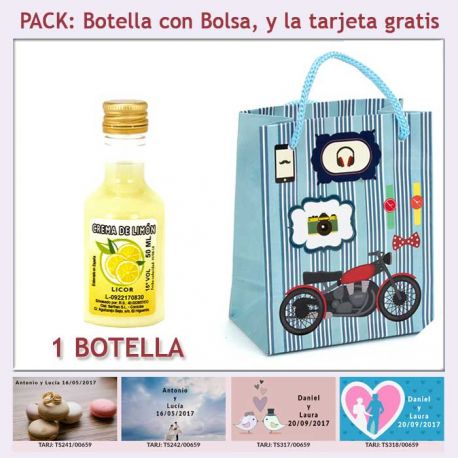 Botellita de Licor de Crema de Limón con bolsa y tarjeta