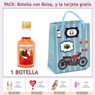 Botellita de Licor de Pacharán con bolsa y tarjeta