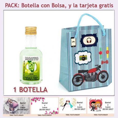 Botellita de Ron Mojito con bolsa y tarjeta