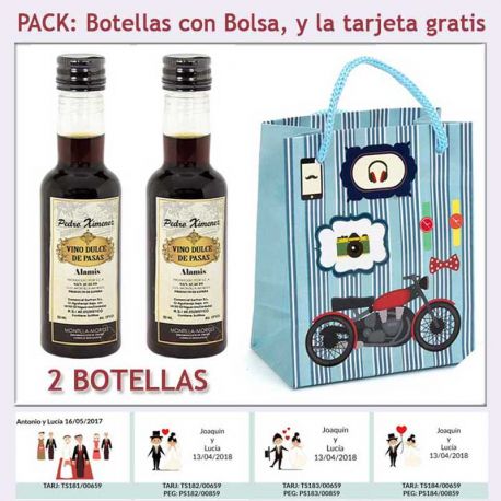 2 Botellitas de Vino Dulce “Pedro Ximénez” con bolsa y tarjeta