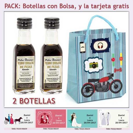 2 Botellitas de Vino Dulce “Pedro Ximénez” con bolsa y tarjeta