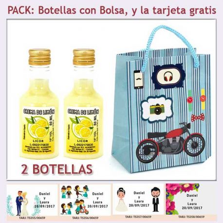 2 Botellitas de Licor de Crema de Limón con bolsa y tarjeta