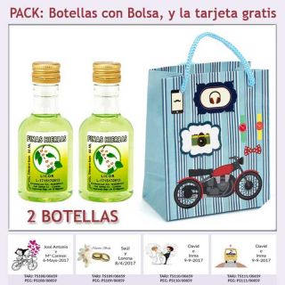 2 Botellitas de Licor de Finas Hierbas con bolsa y tarjeta