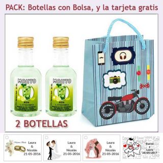 2 Botellitas de Ron Mojito con bolsa y tarjeta