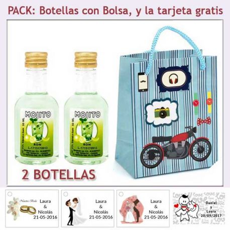 2 Botellitas de Ron Mojito con bolsa y tarjeta