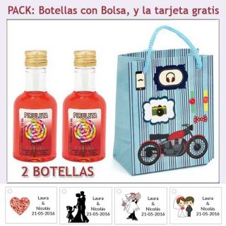 2 Botellitas de Licor de Piruleta con bolsa y tarjeta