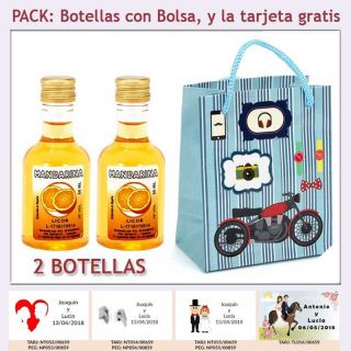 2 Botellitas de Licor de Mandarina con bolsa y tarjeta