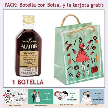 Botellita de Vino Dulce “Pedro Ximénez” con bolsa y tarjeta