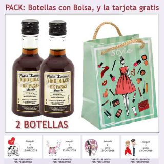 2 Botellitas de Vino Dulce “Pedro Ximénez” con bolsa y tarjeta