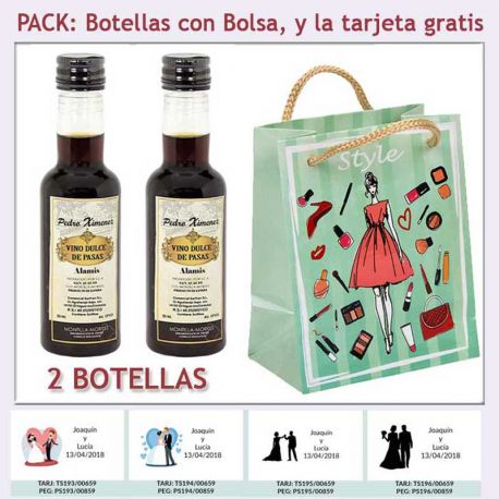 2 Botellitas de Vino Dulce “Pedro Ximénez” con bolsa y tarjeta