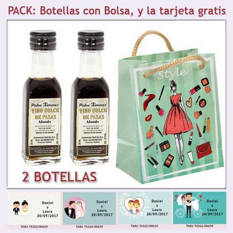 2 Botellitas de Vino Dulce “Pedro Ximénez” con bolsa y tarjeta