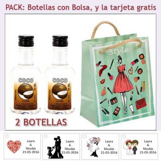 2 Botellitas de Licor de Coco con bolsa y tarjeta