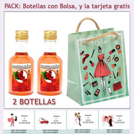 2 Botellitas de Licor de Pacharán con bolsa y tarjeta