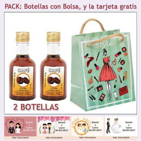 2 Botellitas de Licor de Café con bolsa y tarjeta