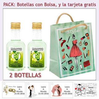 2 Botellitas de Ron Mojito con bolsa y tarjeta
