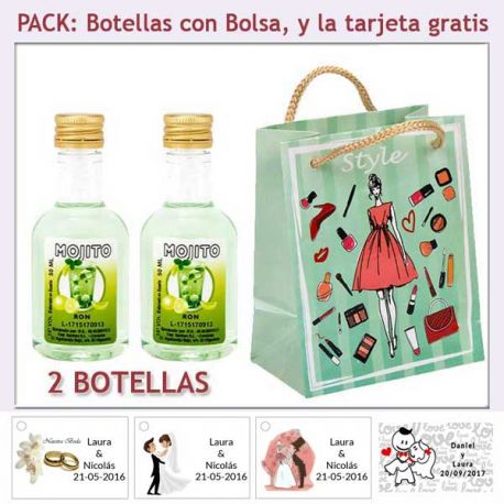 2 Botellitas de Ron Mojito con bolsa y tarjeta