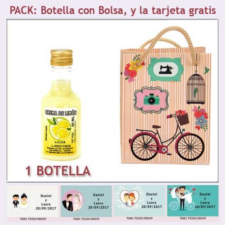 Botellita de Licor de Crema de Limón con bolsa y tarjeta