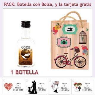 Botellita de Licor de Coco con bolsa y tarjeta