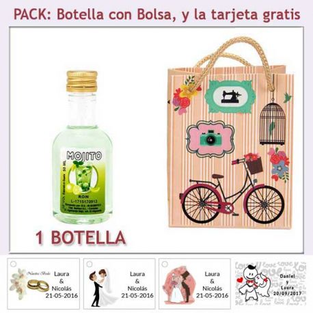 Botellita de Ron Mojito con bolsa y tarjeta