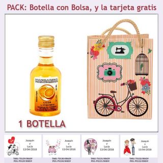Botellita de Licor de Mandarina con bolsa y tarjeta