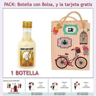 Botellita de Licor de Arroz con Leche con bolsa y tarjeta