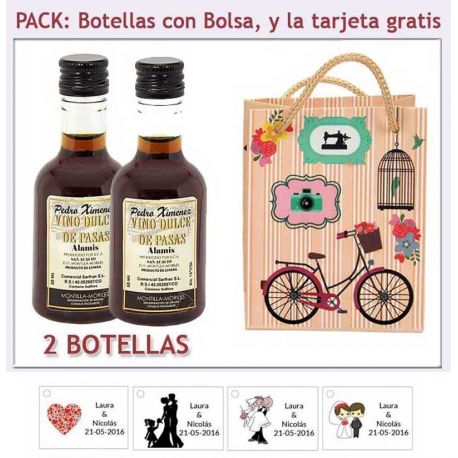 2 Botellitas de Vino Dulce “Pedro Ximénez” con bolsa y tarjeta