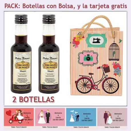 2 Botellitas de Vino Dulce “Pedro Ximénez” con bolsa y tarjeta