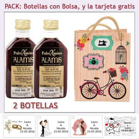 2 Botellitas de Vino Dulce “Pedro Ximénez” con bolsa y tarjeta