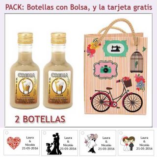 2 Botellitas de Licor de Crema con bolsa y tarjeta