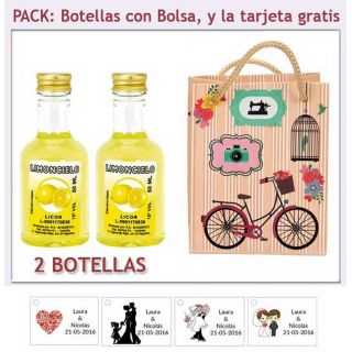2 Botellitas de Licor Limoncielo con bolsa y tarjeta