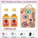 2 Botellitas de Licor de Fresas con Chocolate con bolsa y tarjeta