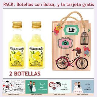 2 Botellitas de Licor de Crema de Limón con bolsa y tarjeta