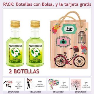 2 Botellitas de Licor de Finas Hierbas con bolsa y tarjeta