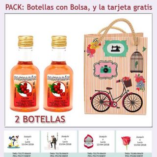 2 Botellitas de Licor de Pacharán con bolsa y tarjeta