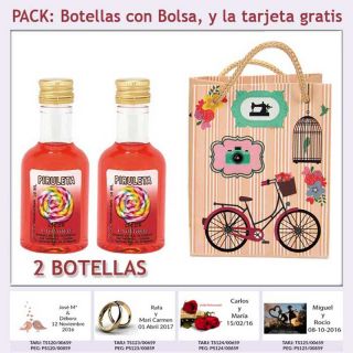 2 Botellitas de Licor de Piruleta con bolsa y tarjeta