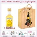 Botellita de Ron Miel con bolsa "bodegón" y tarjeta 