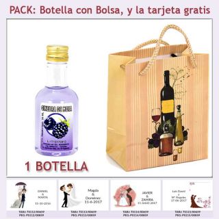 Botellita de Ginebra de Mora con bolsa "bodegón" y tarjeta
