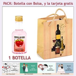Botellita de Ginebra de Fresa con bolsa "bodegón" y tarjeta
