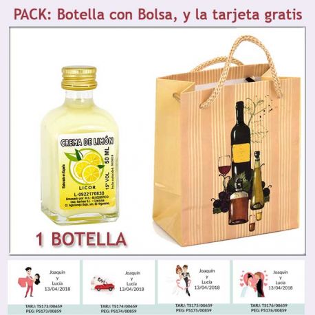 Botellita de Crema de Limón con bolsa "bodegón" y tarjeta