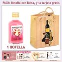 Botellita de Licor de Fresas con Nata con bolsa "bodegón" y tarjeta