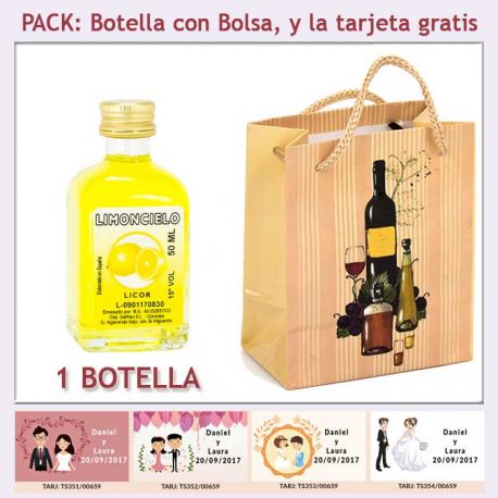 Botellita de Limoncielo con bolsa "bodegón" y tarjeta