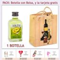 Botellita de Licor de Melón con bolsa "bodegón" y tarjeta