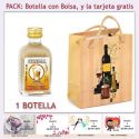 Botellita de Licor de Crema con bolsa "bodegón" y tarjeta