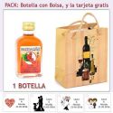 Botellita de Pacharán con bolsa "bodegón" y tarjeta
