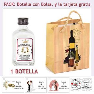 Botellita de Ginebra Blanca con bolsa "bodegón" y tarjeta