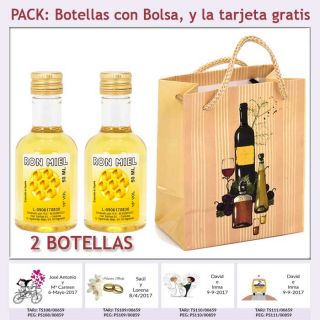2 Botellitas de Ron Miel con bolsa "bodegón" y tarjeta