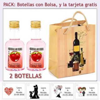 2 Botellitas de Ginebra de Fresa con bolsa "bodegón" y tarjeta